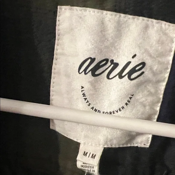 aerie Olive & Navy Plaid Oversized Button-Up Shirt - Picture 2 of 5